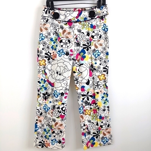 TIBI Capri Cropped maxamilist Pants Black and White Floral 4 colorful - Picture 1 of 13